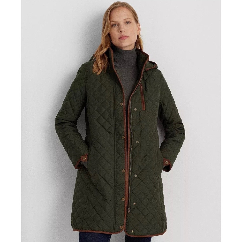 LAUREN RALPH LAUREN Old Money Preppy Women's Quilted Olive Coat Jacket S Petite‎
